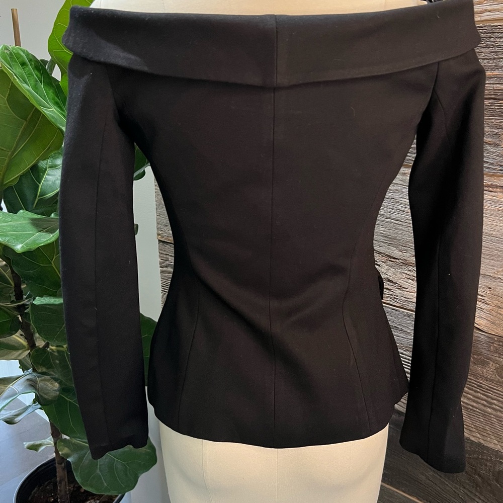 L' Agence Stephan Off-Shoulder Black Double-Breasted stretch Jacket XS - Picture 9 of 10